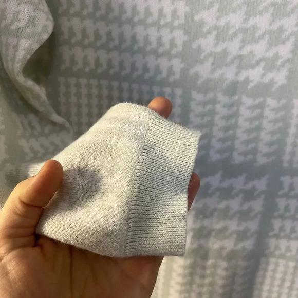 Ann Taylor Factory Mint Crewneck Green White Houndstooth Sweater Holiday Size S - Picture 5 of 10